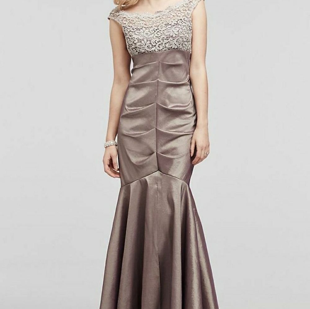 Cap Sleeve Taffeta Dress with Glitter Lace Bodice
